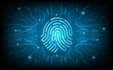 Biyometrik tarama şablonu, dijital kimlik erişimi, siber güvenlik arayüzü ve şifreleme için soyut teknoloji tasarımı ile gelecekteki parmak izi doğrulama sistemi arka planı, gizlilik.