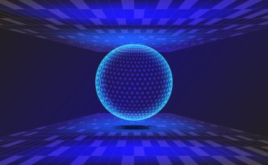 Dijital küreye sahip gelecekteki küresel iletişim ağı, soyut mavi arkaplan, internet bağlantı hatları ve modern iş, teknoloji, yenilik sistemlerini temsil eden siber uzay tasarımı