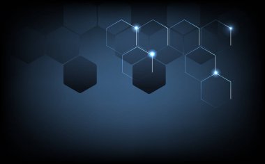 Parlak dijital ışık efektine sahip fütürist altıgen teknoloji arka planı, yenilik, bilim, veri, yüksek teknoloji veya siber güvenlik sunumu için soyut mavi karanlık tasarım