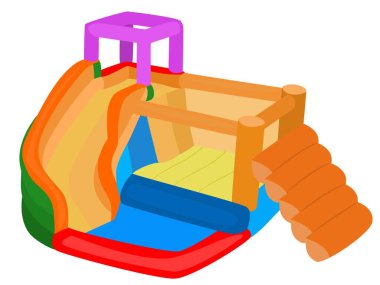 Beyaz arka planda şişme ev.