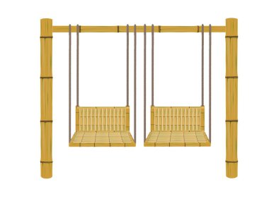 Beyaz arkaplanda bambu salıncak.