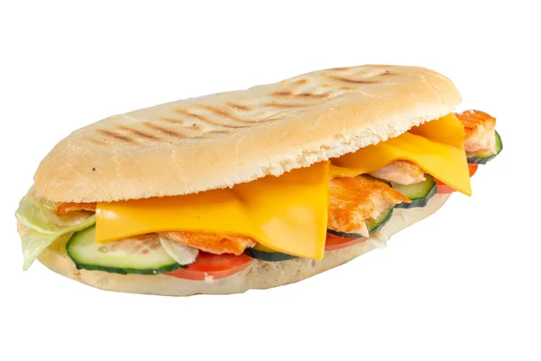 Pita Sandwich Mit Käse Und Schinken Fischsandwich Mit Gemüse — Stockfoto