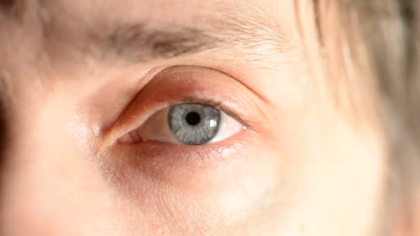 Ανοιχτό Γκρι Μπλε Μάτι Κοιτάζει Προς Πάνω Ανθρώπινο Μάτι Από — Αρχείο Βίντεο