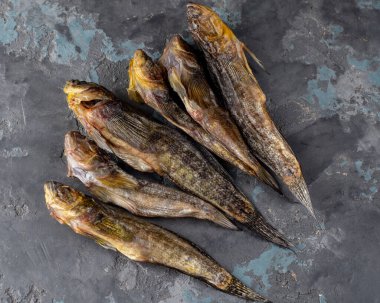 Salted dried goby fish. Fish appetizer for beer. Stockfish