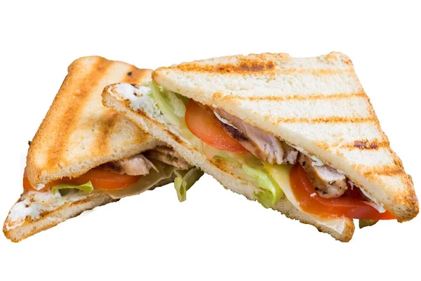 Grillad Smörgås Med Grönsaker Och Kyckling Triangulär Form — Stockfoto