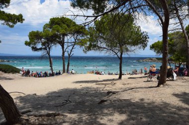 Güzel manzara. Harika sahil Karidi, Halkidiki yarımadası, Yunanistan, 13 Ağustos 2023, Editör Görüntü 