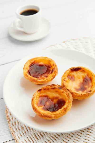 Geleneksel Portekiz Yumurtalı Tart Tatlısı Pasteis Pastel Nata Pasteis Belem — Stok fotoğraf