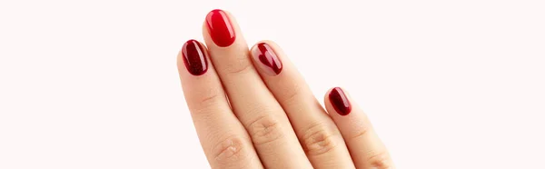 Female Hand Manicure White Background Christmas Valentines Day Trendy Shiny — Stock Photo, Image