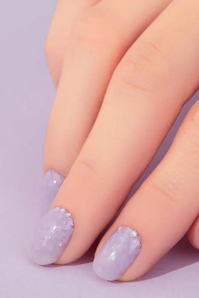 Womans Hand Fashionable Lavender Manicure Spring Summer Nail Design Beauty — Stock Photo, Image