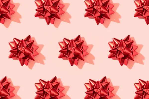 Motivo Natale Creativo Con Fiocco Rosso Rosa Natale Sfondo Vacanza — Foto Stock