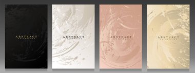 Elegant covers with abstract brushstrokes. Gradient set backgrounds: black, platinum, delicate pink and beige. Luxury brochures, modern flyers, artistic invitations and vouchers