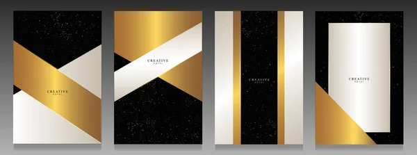 Set Modern Black White Gold Covers Elegant Abstract Geometry Glitter — Stock Vector