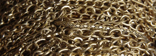 Gold Chains Group Gold Necklaces Full Screen — Stock Photo, Image