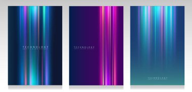 Renkli ışıklar ayarlandı. Gradyan arkaplanda neon ışını şeritleri var. Soyut ışıldama efekti. 