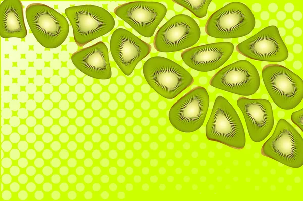 カラフルなキウイの背景 点在する背景の果実組成 変形した形状 夏のコンセプト シュレアリズムと創造性 — ストックベクタ