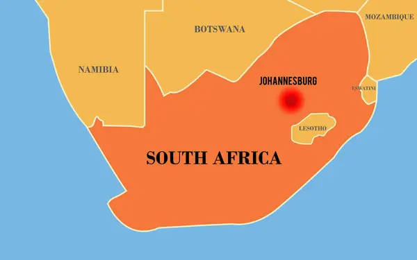 stock image South Africa map. Map with neighboring states and name. Capital Johannesburg highlighted