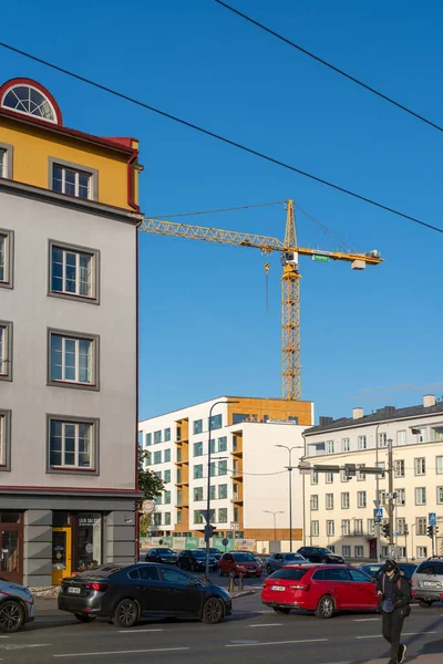 Bau Eines Wohnhauses Stadtzentrum Von Tallinn Estnisch Kesklinn Einer Großstadt — Stockfoto