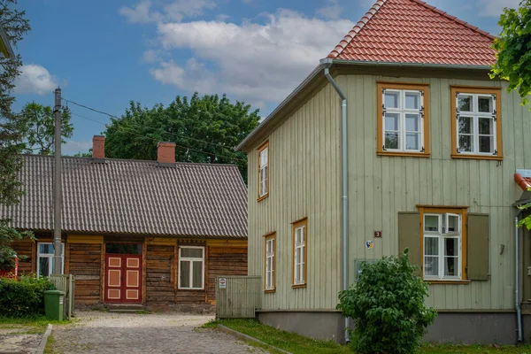 Façades Maisons Historiques Bois Dans Centre Ville Viljandi Par Une — Photo