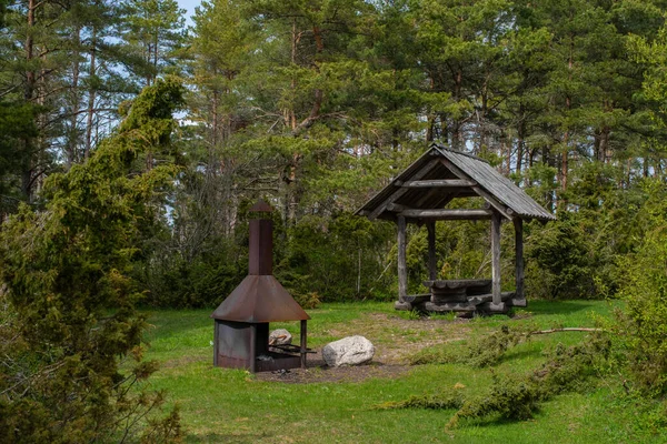 Una Zona Pública Barbacoa Rmk Medio Bosque Estonio Kassari Isla — Foto de Stock