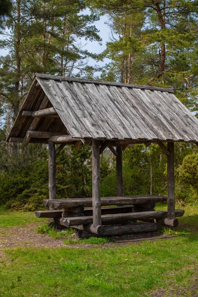 Una Zona Pública Barbacoa Rmk Medio Bosque Estonio Kassari Isla — Foto de Stock