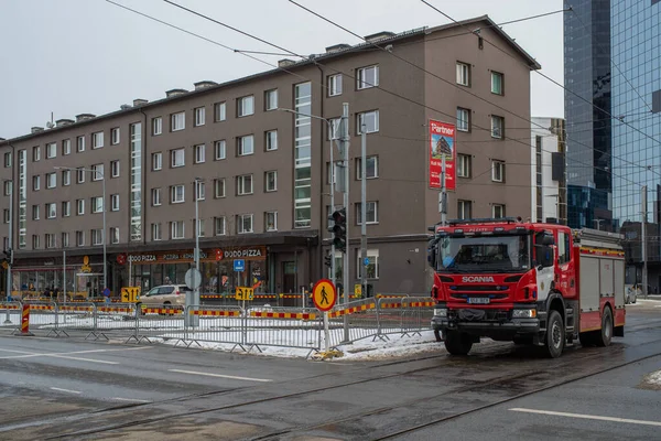 Kesklinn Rettungs Und Feuerwehrauto Der Innenstadt Von Tallinn Einem Trüben — Stockfoto