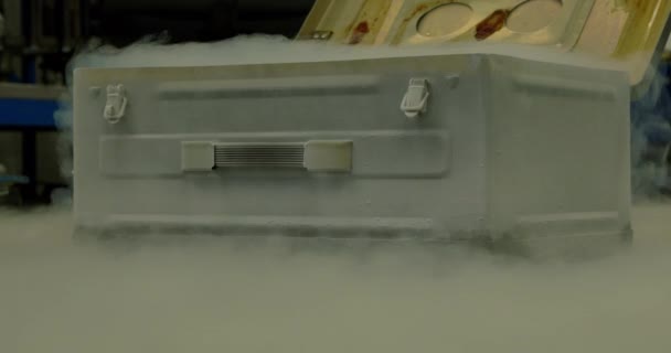 Reacción Criogénica Nitrógeno Líquido Que Vaporiza Caja Metal Vintage Primer — Vídeos de Stock