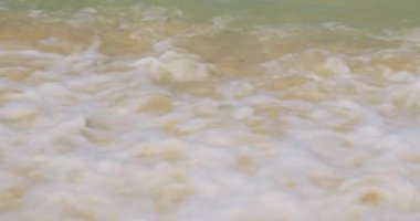 Tranquil Mauritius Plajı: Huzurlu Mauritius Sahili: Serene Sahili 'nin 4K' daki Düşük Açı Manzarası - Dalgalar Dinlenme ve Tropikal Titreşimler İçin Kıyı Şeridine Vuruyor