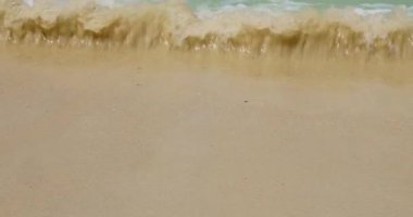 Tranquil Mauritius Plajı: Huzurlu Mauritius Sahili: Serene Sahili 'nin 4K' daki Düşük Açı Manzarası - Dalgalar Dinlenme ve Tropikal Titreşimler İçin Kıyı Şeridine Vuruyor