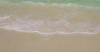 Tranquil Mauritius Plajı: Huzurlu Mauritius Sahili: Serene Sahili 'nin 4K' daki Düşük Açı Manzarası - Dalgalar Dinlenme ve Tropikal Titreşimler İçin Kıyı Şeridine Vuruyor