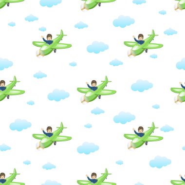 PIlot Boy elini kusursuz desenli vektör çizimi ile sallıyor.