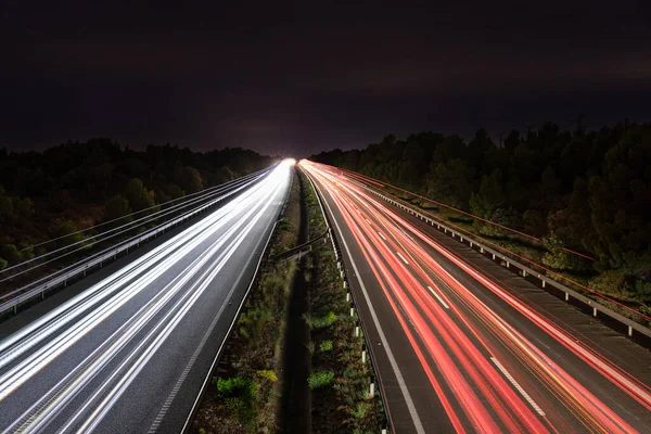 Car Light Trails Spanish Highway Ap7 Night — Stock Photo, Image