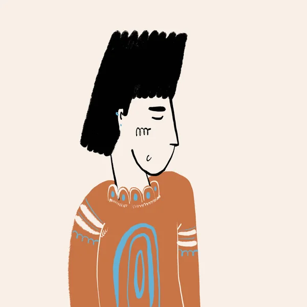 Плоский Стиль Ілюстрація Крутого Молодого Хлопця Креативним Темним Волоссям Светрі — стокове фото