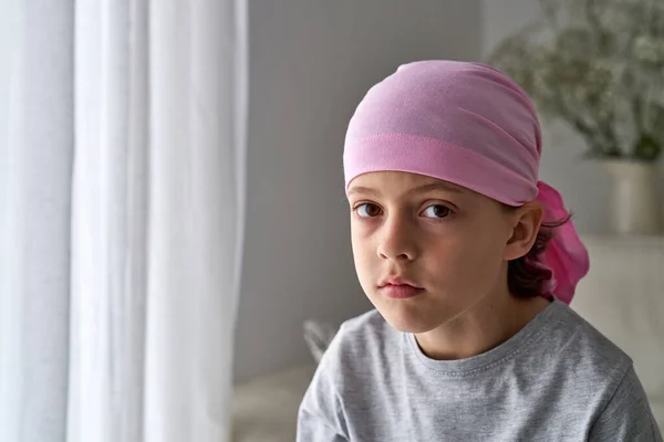 Kid Aware Breast Cancer Wearing Pink Bandana Support Women Health — Stock Photo, Image