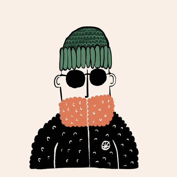 Flat Style Illustration Young Male Warm Clothes Knitted Hat Scarf — Stock Photo, Image