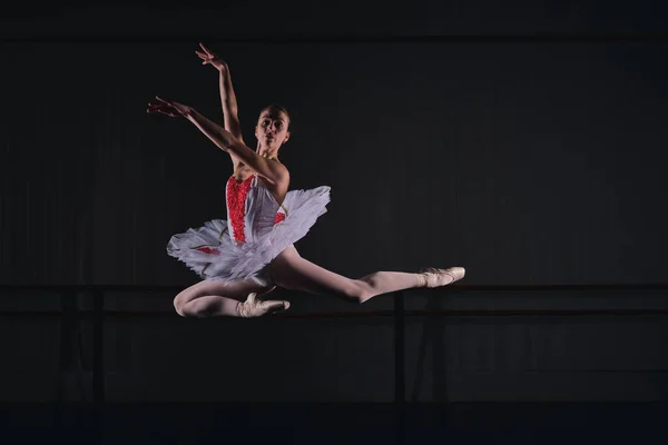 Full Body Graceful Female Ballerina Costume Tutu Pointe Shoes Dancing — Stock Photo, Image