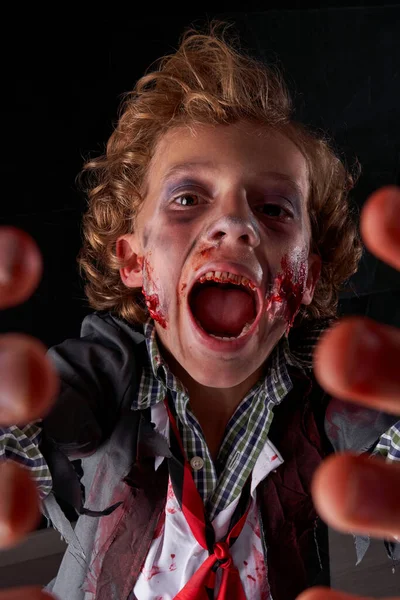 Boy Face Zombie Make Halloween Character Zombie Scream Expression — Stock Photo, Image
