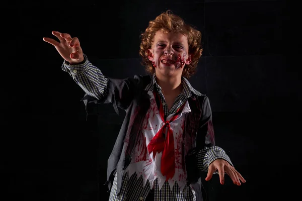 Jongen Gezicht Met Zombie Make Halloween Karakter Zombie Expressie — Stockfoto