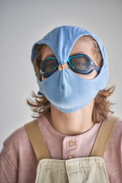 Child Protecting Himself Swimming Shorts Goggles Possible Infection — Stock Photo, Image