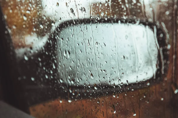 Wing Mirror Modern Car Door Window Covered Water Drops Rainy — Stock Photo, Image