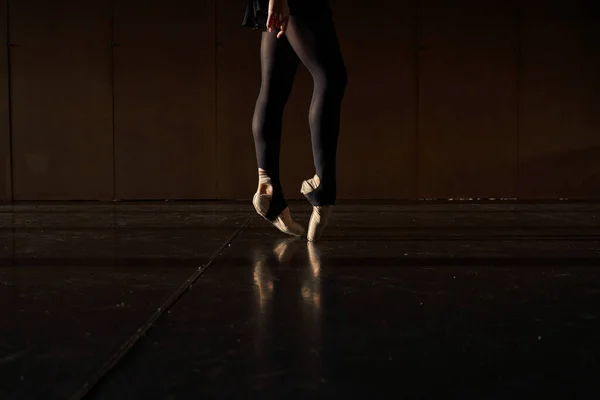 专业芭蕾舞演员的剪影 热身及排练 — 图库照片