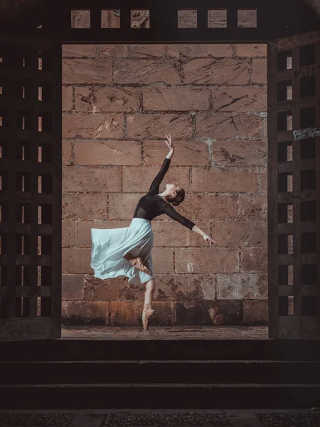 Вид Збоку Повне Тіло Гнучка Витончена Жіноча Танцівниця Балету Танцює — стокове фото