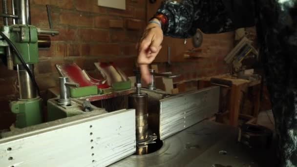 Footage Mature Carpenter Man Workshop — Stock Video