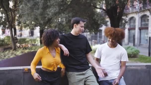 Prise Vue Main Jeunes Amis Multiraciaux Joyeux Dans Des Tenues — Video