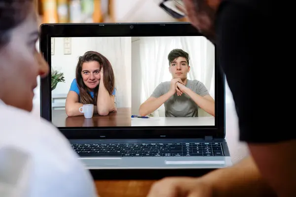 Couple Having Video Conversation Laptop Home — Stock Photo, Image