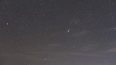 Karanlık gece yıldızlı gökyüzünde parıldayan yıldızlarla Orion takımyıldızında meteor yağmurunun hızlanması