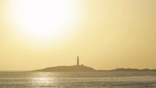 Time Lapse Static Shot Lighthouse Silhouette Cape Trafalgar Rippling Sea — Stock Video