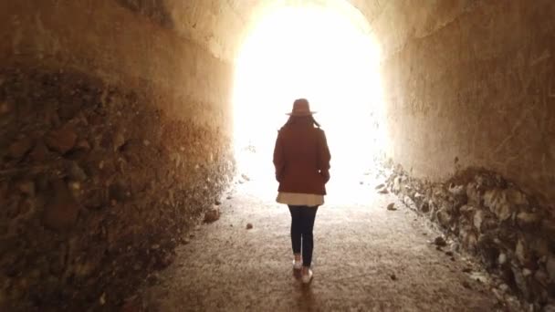 Žena Kráčející Rokli Velkými Kameny — Stock video
