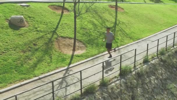 Góry Młody Afroamerykanin Biegnie Asfaltowej Ścieżce Podczas Treningu Fitness Świeżym — Wideo stockowe
