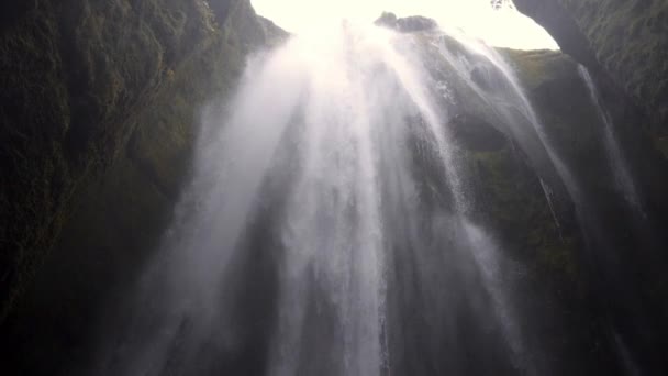 Incline Para Baixo Tiro Cachoeira Seljalandsfoss Espetacular Com Fluxo Poderoso — Vídeo de Stock