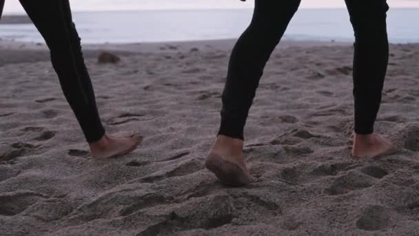 Amici Anonimi Muta Camminare Sulla Spiaggia Contro Cielo Nuvoloso — Video Stock